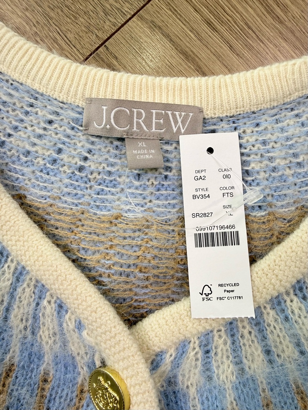 NWT J. Crew Fair Isle Cardigan Sweater Brushed Yarn Frosted Tundra Sand Blue XL - Picture 9 of 13